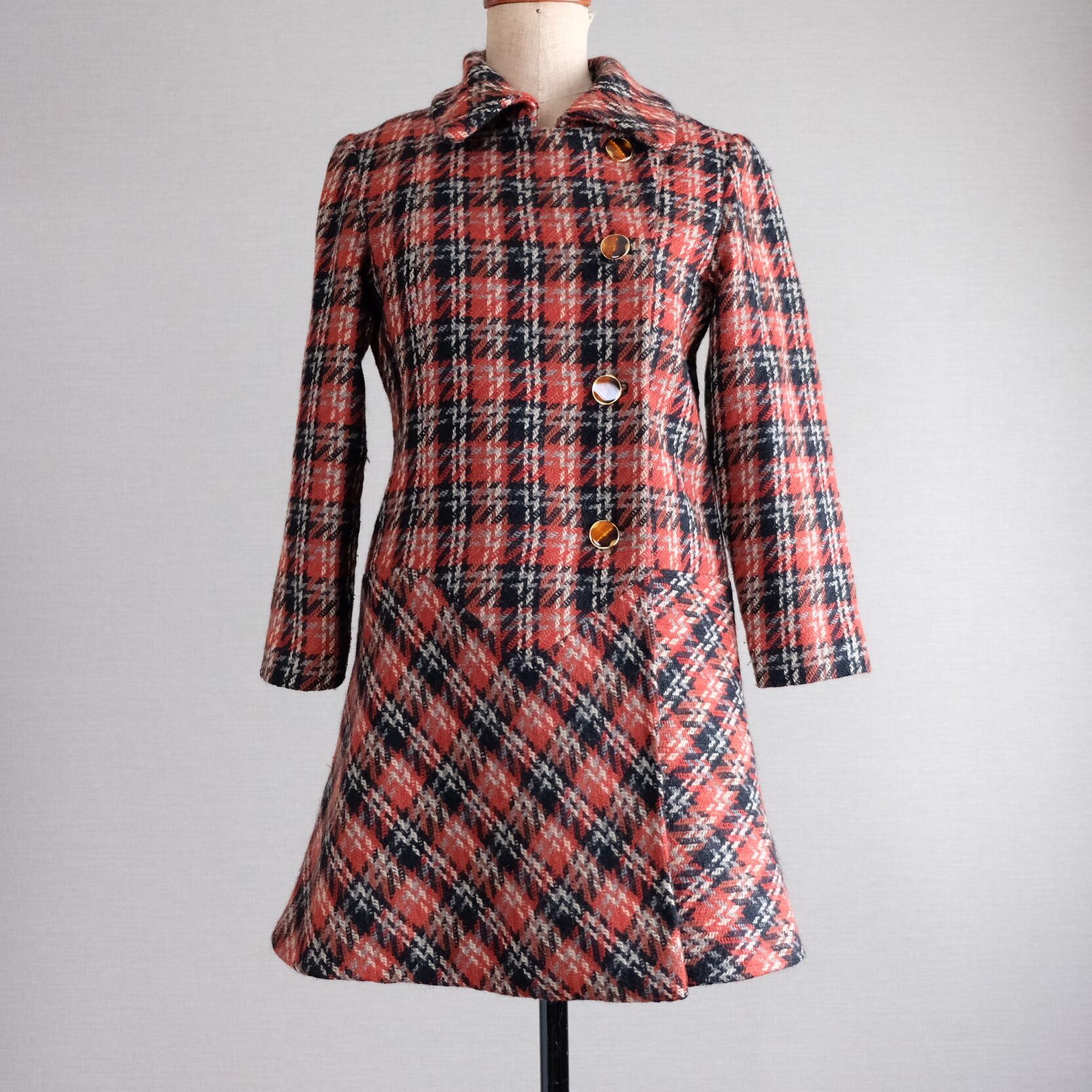 70s80sヴィンテージ チェックワンピース レトロワンピース ○[70s80s