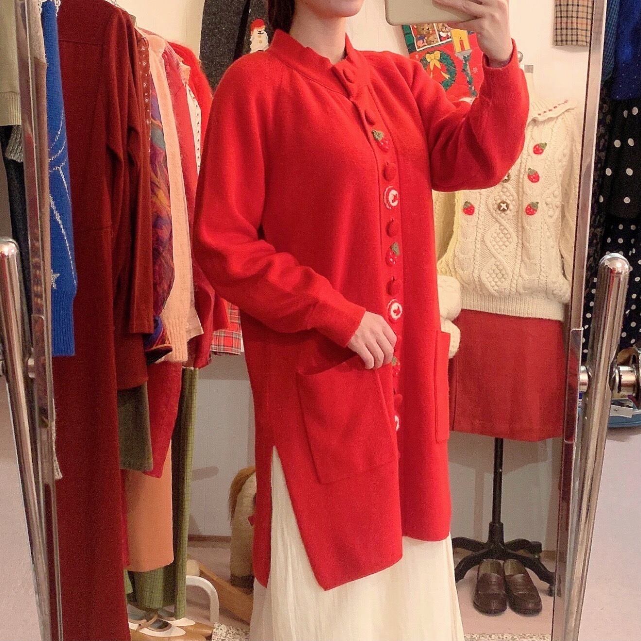 remake : strawberry button long knit cardigan