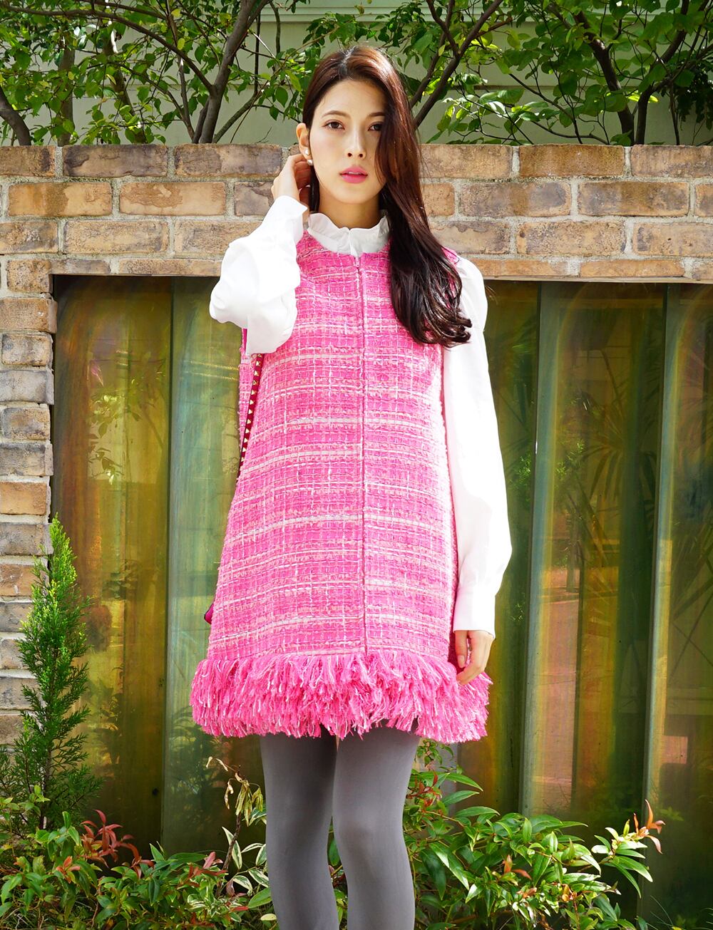 ツイードジレワンピースpink | amin pur