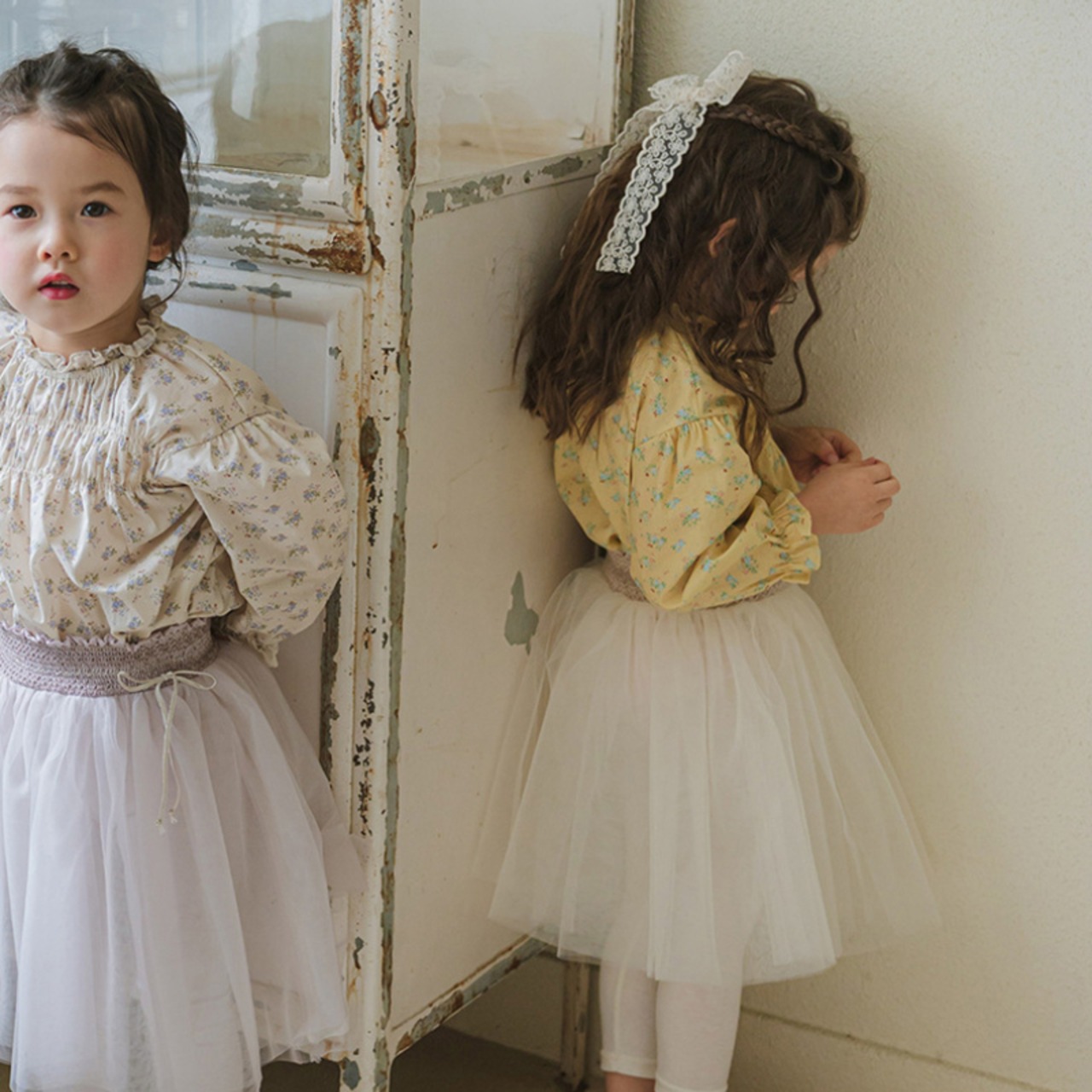 秋リボンつきレギンスメッシュスカート2色