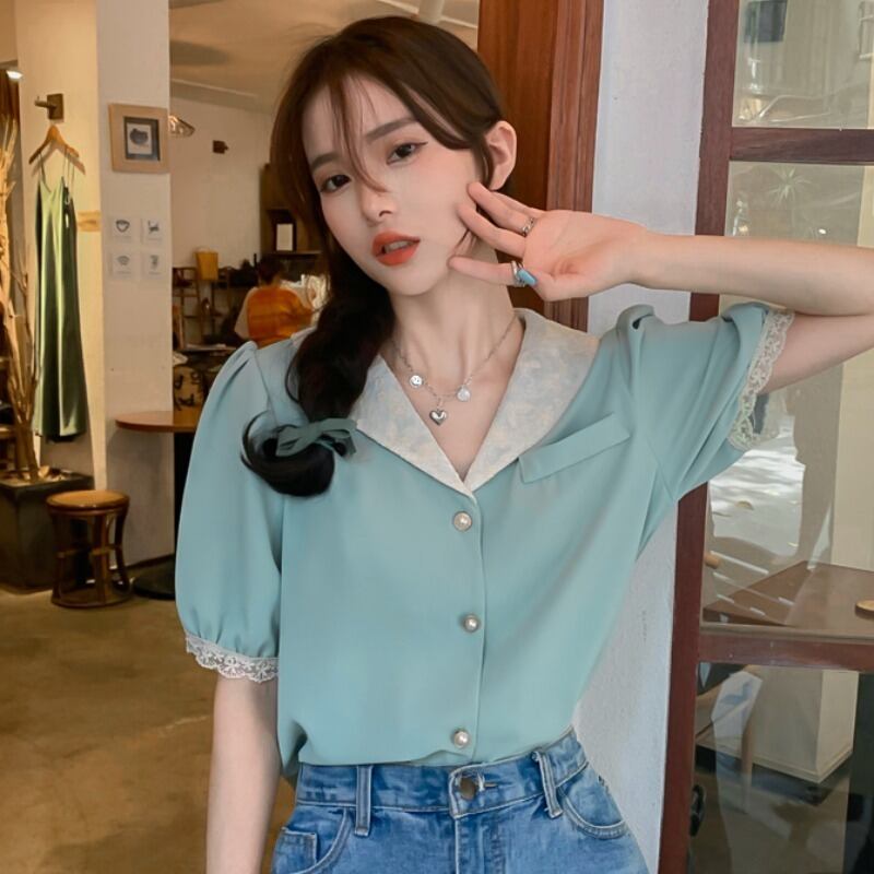 レースショートシャツ レディースサマートップス 夏物 ステッチ YY-ファッション10440240361