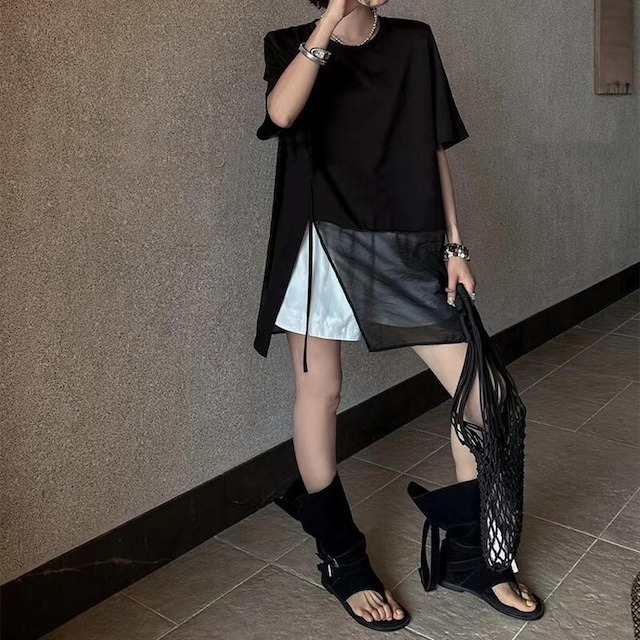 shoulder padded slit t-shirt 10948