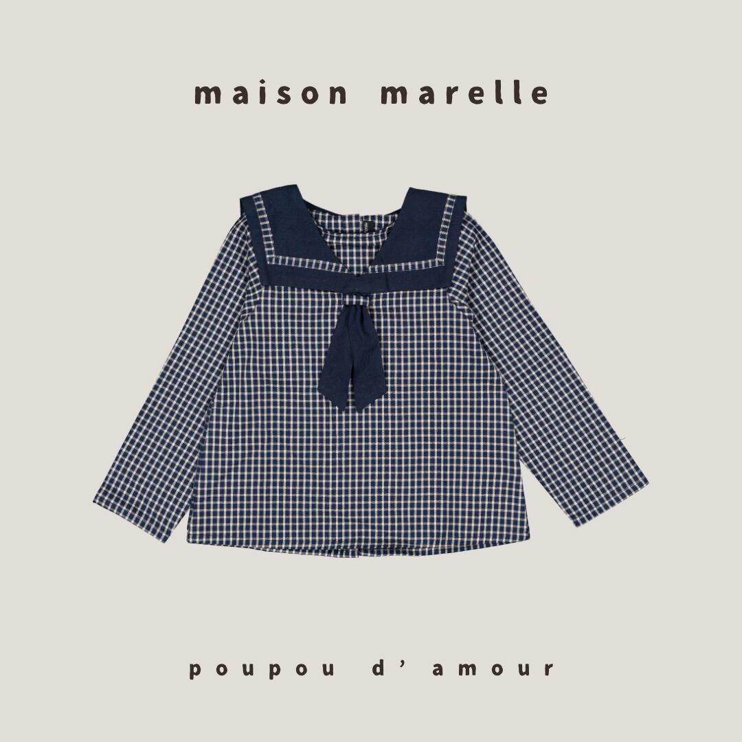 12M~5Y 送料無料【予約】maison marelle|Blouse CHOISY- blue &ecru check(11月上旬以降入荷予定)
