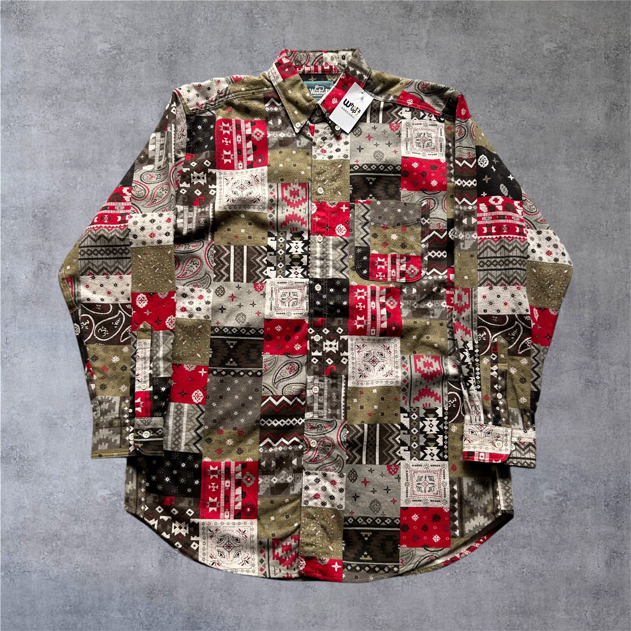 〜1990s Woolrich Print Patchwork Design L/S Chamois Shirt【高円寺店】