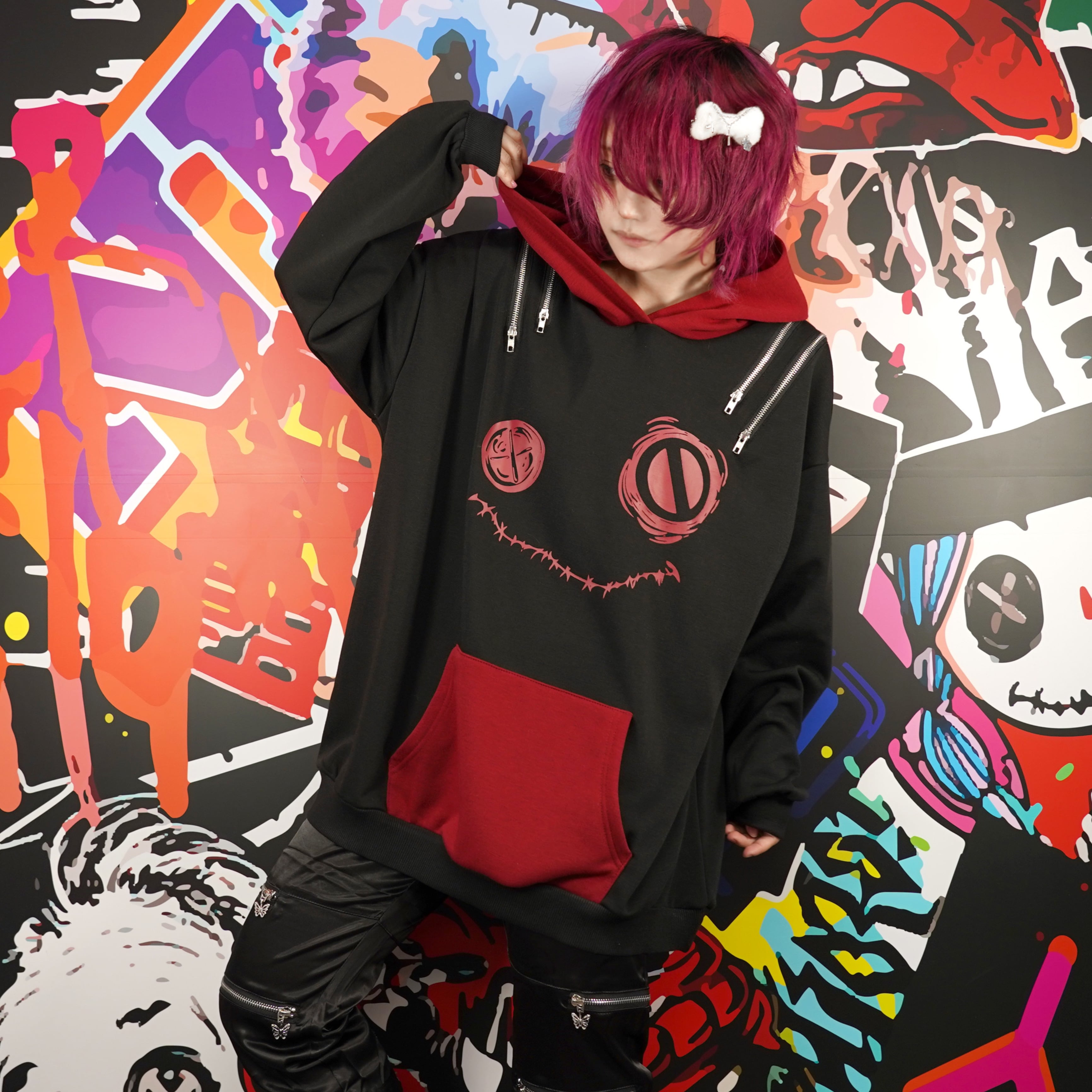 防寒4ZIP SHOULDER FLEECE INNER PARKA【BLACK×RED】 | NIER CLOTHING