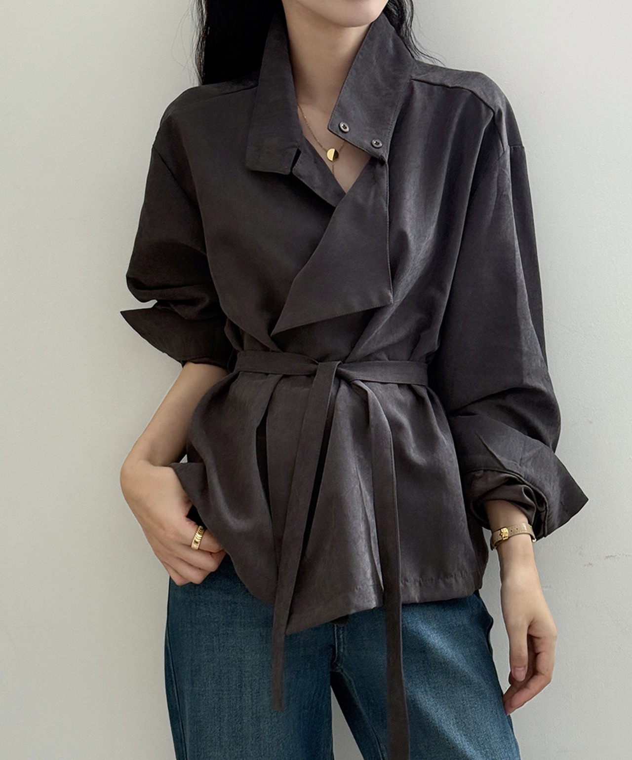アシンメトリードレープシャツジャケット A0637 - 2