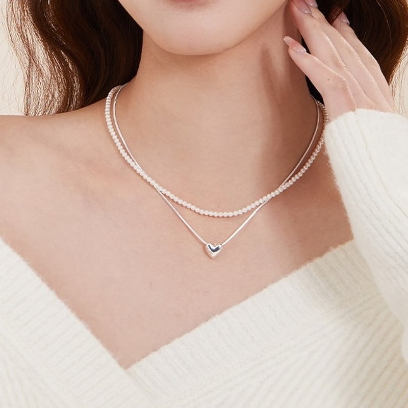 パール&ハートモチーフ2連ネックレス Me1424