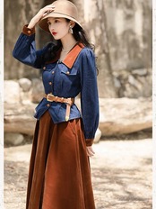 【0231】Vintage Denim Long Sleeve 2 Piece Set