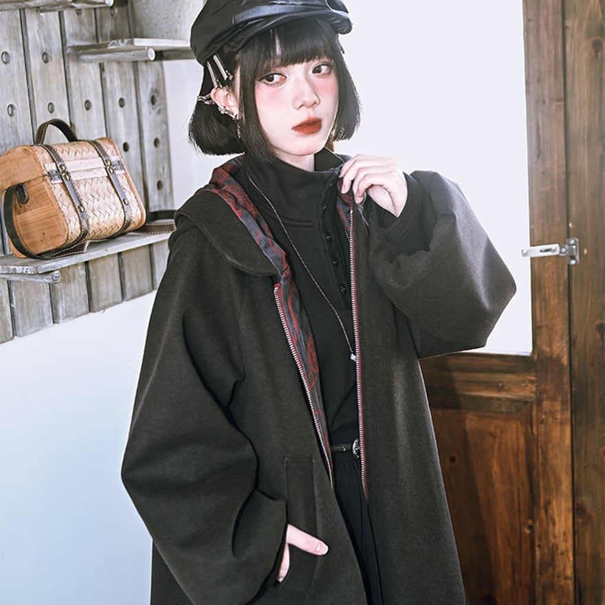 サブカル系中華 コート ZIPアップ フード付き ゆったり 大人ゴシック