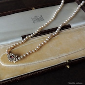 アンティークジュエリー 9ctゴールド アコヤ真珠 天然ロードライトガーネット ネックレス(ソーティングメモ付)