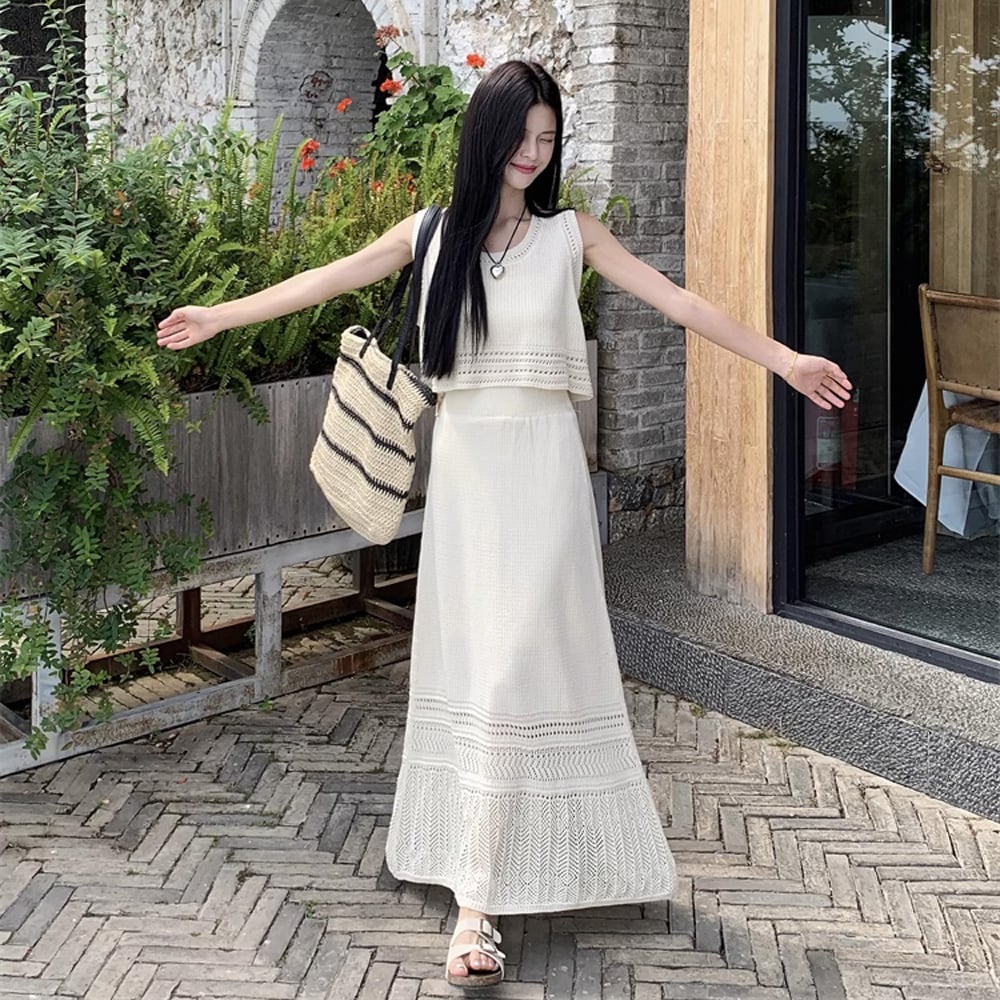 クロシェアイボリーニットセットアップ