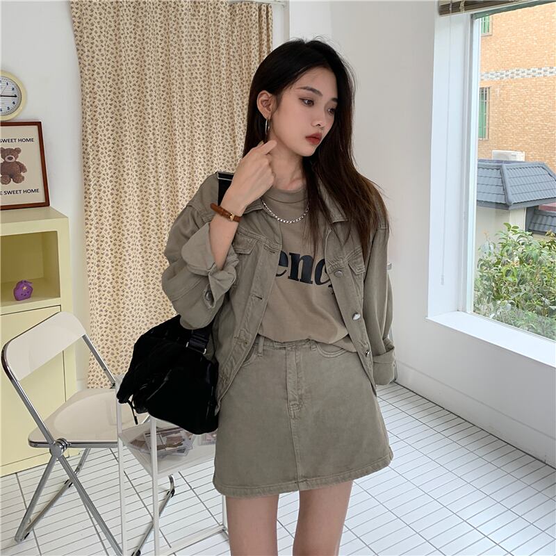 オータムジャケット ショートトップス スタイルスタンダードハイウェストウェストスカート レトロ 秋物 モンロー54753024188