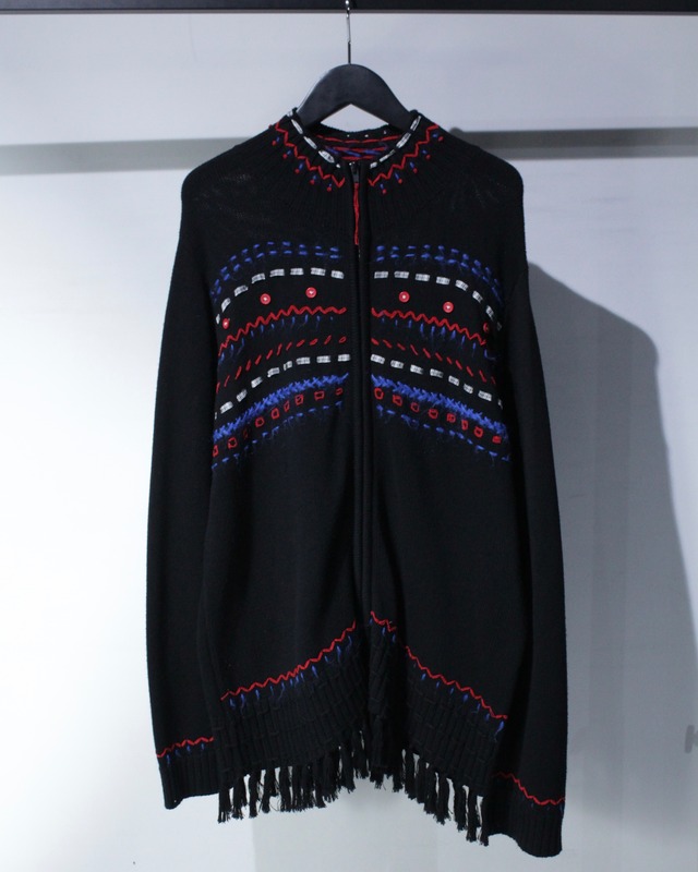 【Caka BLACK】Special Embroidery Vintage Zip Up Knit Jacket