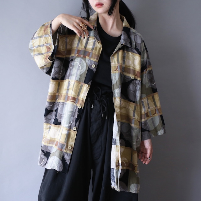 "TRUST" scull × check pattern XXXL over silhouette shirt