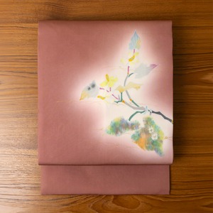 木原明作　草花の模様　塩瀬地　名古屋帯【中古品】
