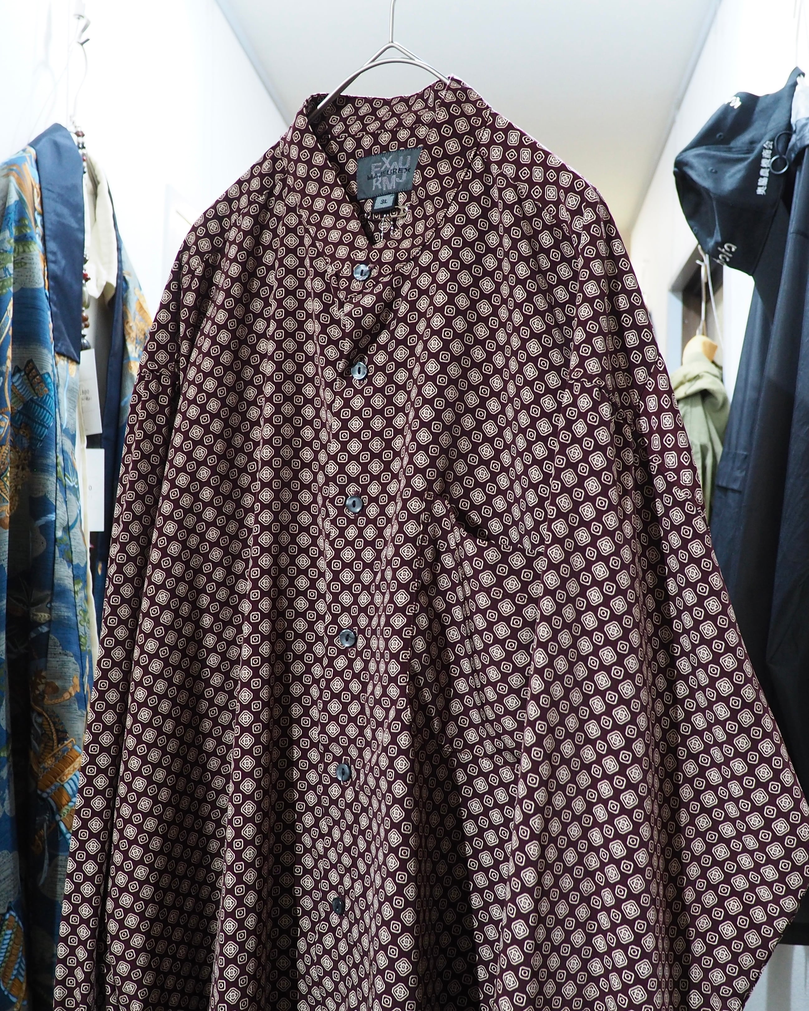 1990s Geometric Dot pattern vintage Drape loose Stand collar Shirt