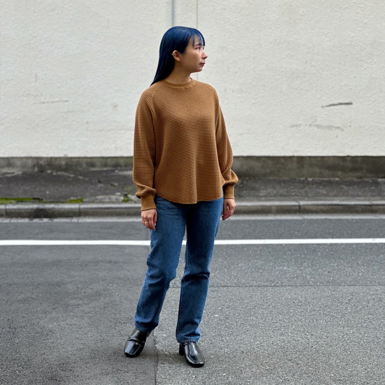 ( BROWN ) COMFORT WAFFLE LONG SLEEVE TEE