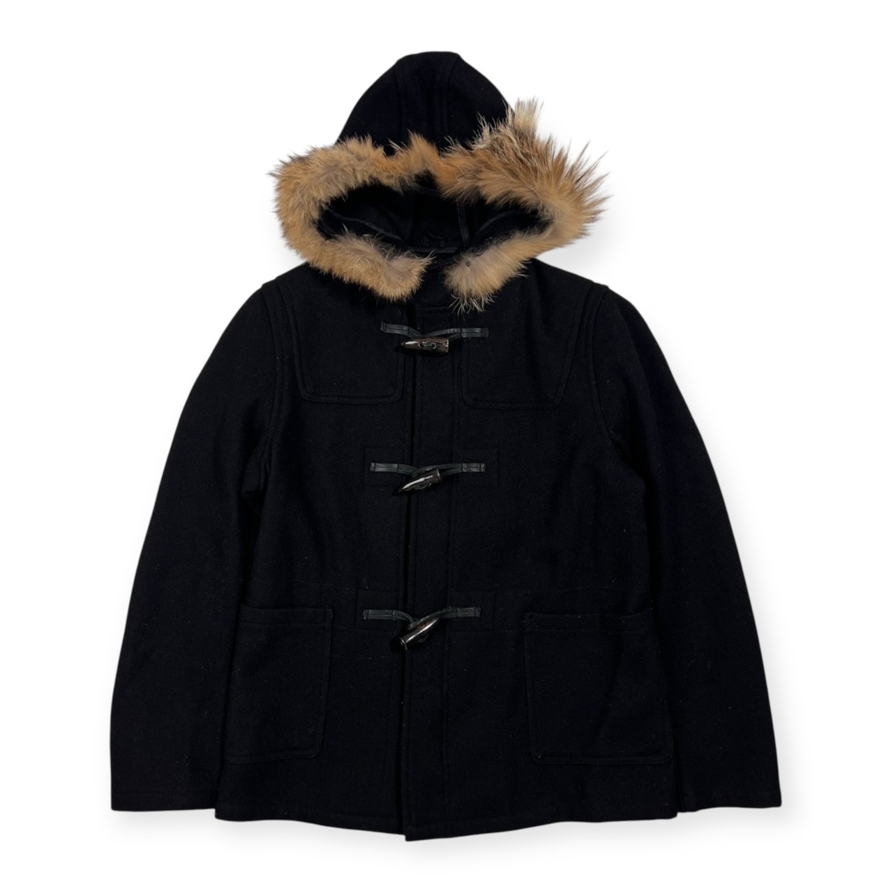 USA製 フィデリティ FIDELITY ジャーナルスタンダード別注 コヨーテファー付き ダッフル ショート コート サイズ M /ブラック/アメリカ製