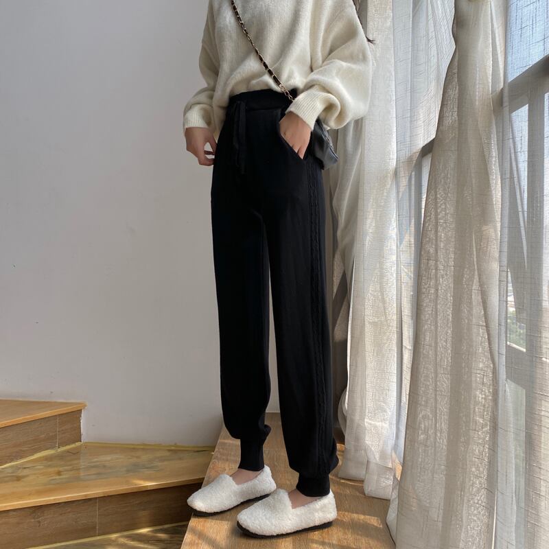 2020年の新しいレディースカジュアルパンツ、スモールニットスウェットパンツ、秋冬のハイウエストルーズストレートレギンス クレセントシティ3683903996