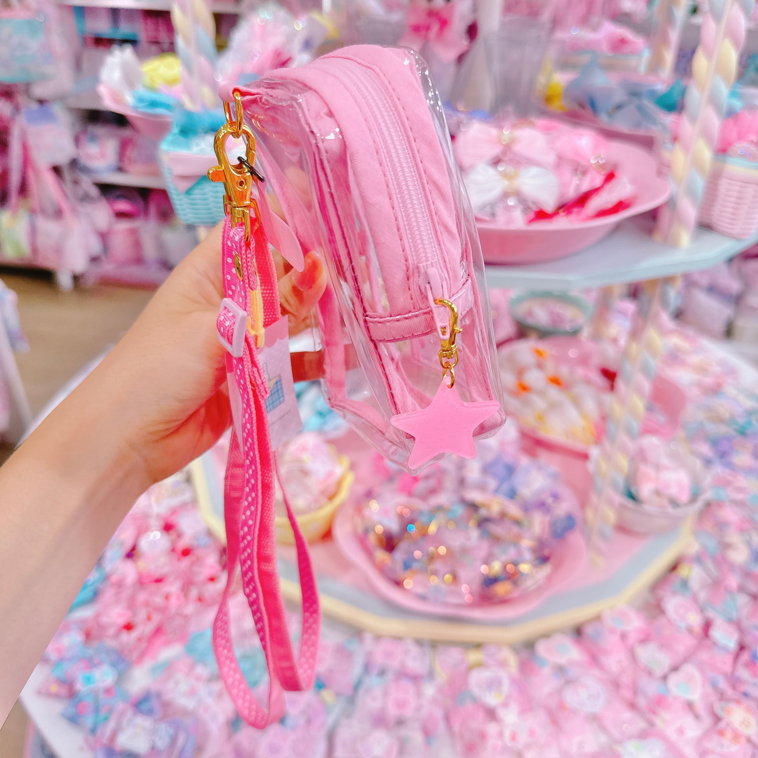 【N4】34-12クリアポーチ付きスマホストラップ（ピンク）