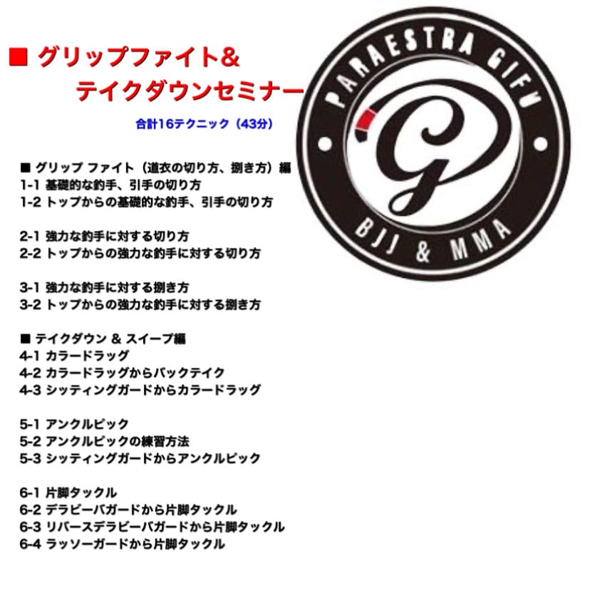 ☆ テイクダウン入門「グリップファイト&テイクダウンセミナー編