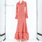 フラメンコ 衣装 ツーピース セットアップ トップス ブラウス ファルダ スカート 赤 白 ドット 水玉 ボランテ フリル 襟 レッド系 ホワイト系 レトロ かわいい ポップ フェス 衣装用 舞台衣装 ダンス 衣装 レディース フラメンコファッション