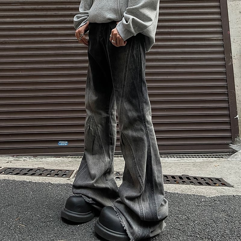 MaxDstr黒灰色グラデーションデニムフレアパンツ | mblueshop