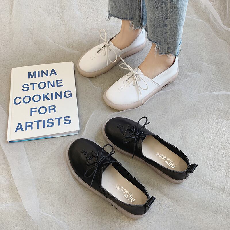 レディース レトロ カジュアル 革 小物浅い 靴 ビッグ ヘッド 靴