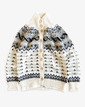 Peru Knit 手編みウールハイネックカーディガン【 white 】