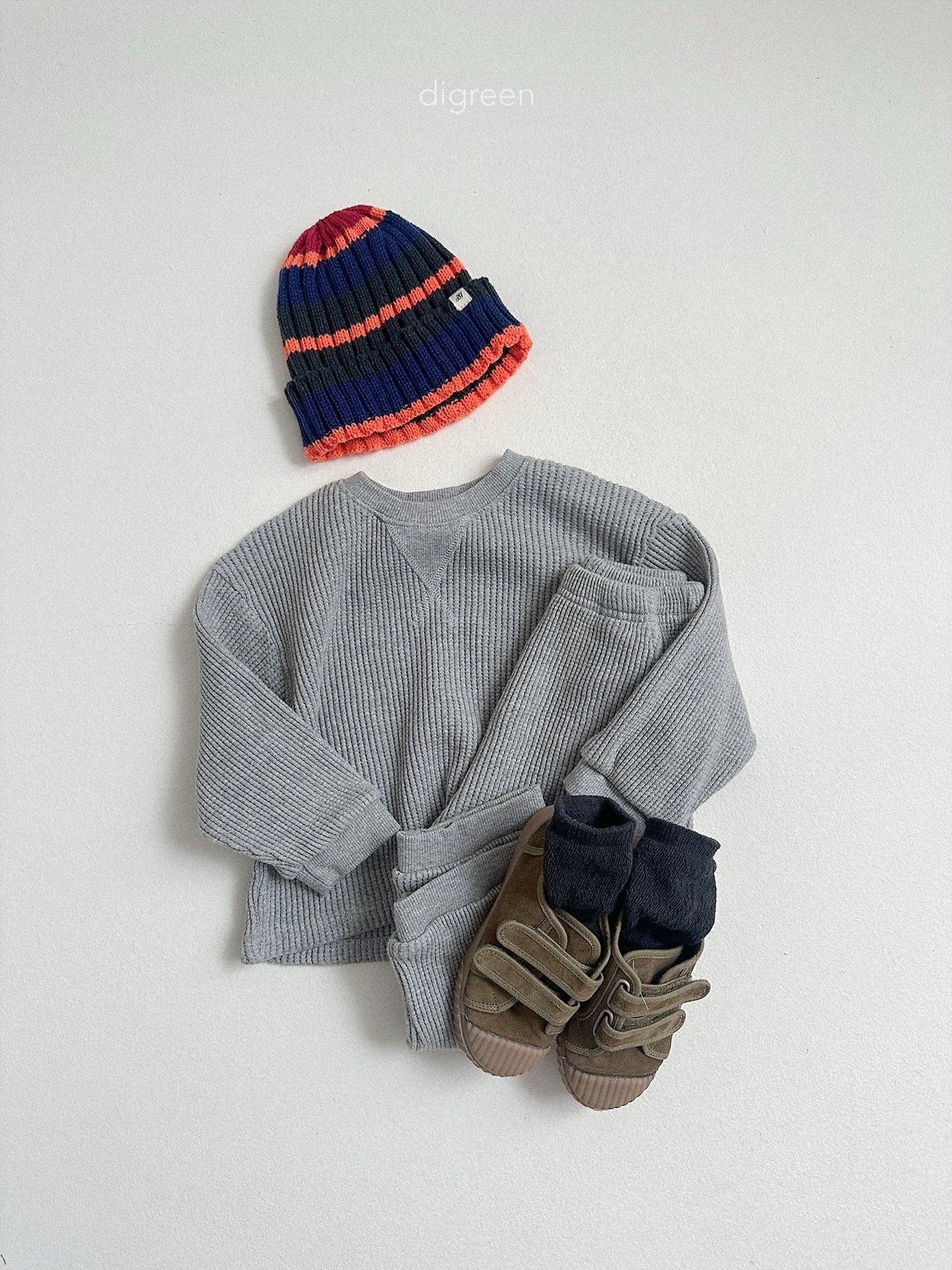 melange XXL［即納］flat waffle pants / digreen 26autumn