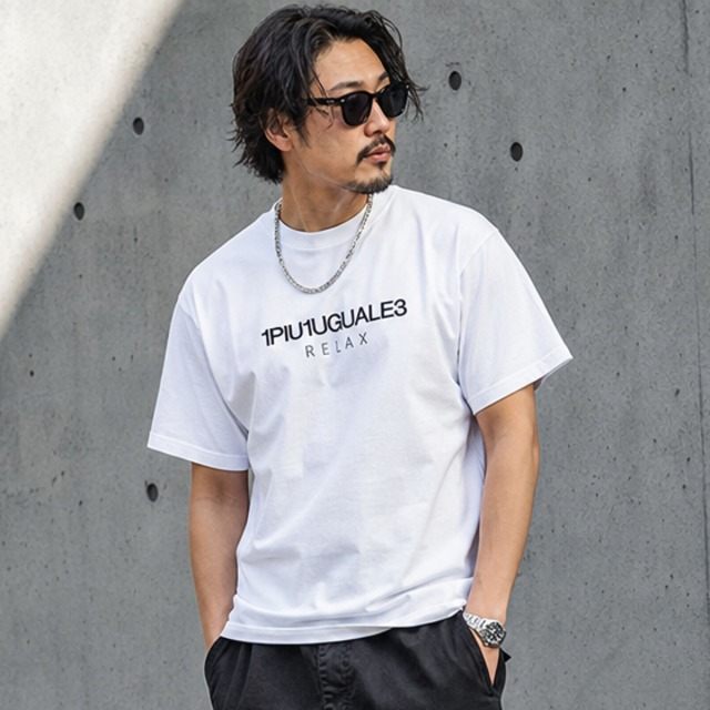 1PIU1UGUALE3 RELAX｜リバースロゴ半袖Tシャツ｜ウノピゥウノウグァーレトレ リラックス メンズ ust-26069 ホワイト