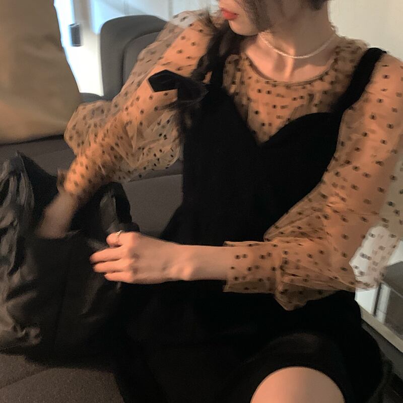 ベルベットドレス スタンダードショートスカート スプリングスタイルブラックスリム レトロ 春物 ブラックストロベリース58425035803