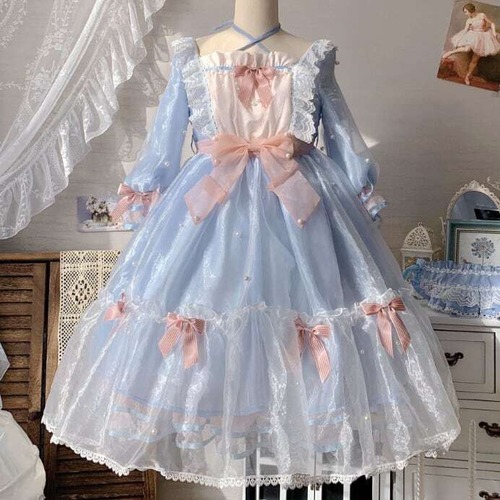 甘ロリ♡全2カラー　クロスネックチュールワンピース　wanpi163★