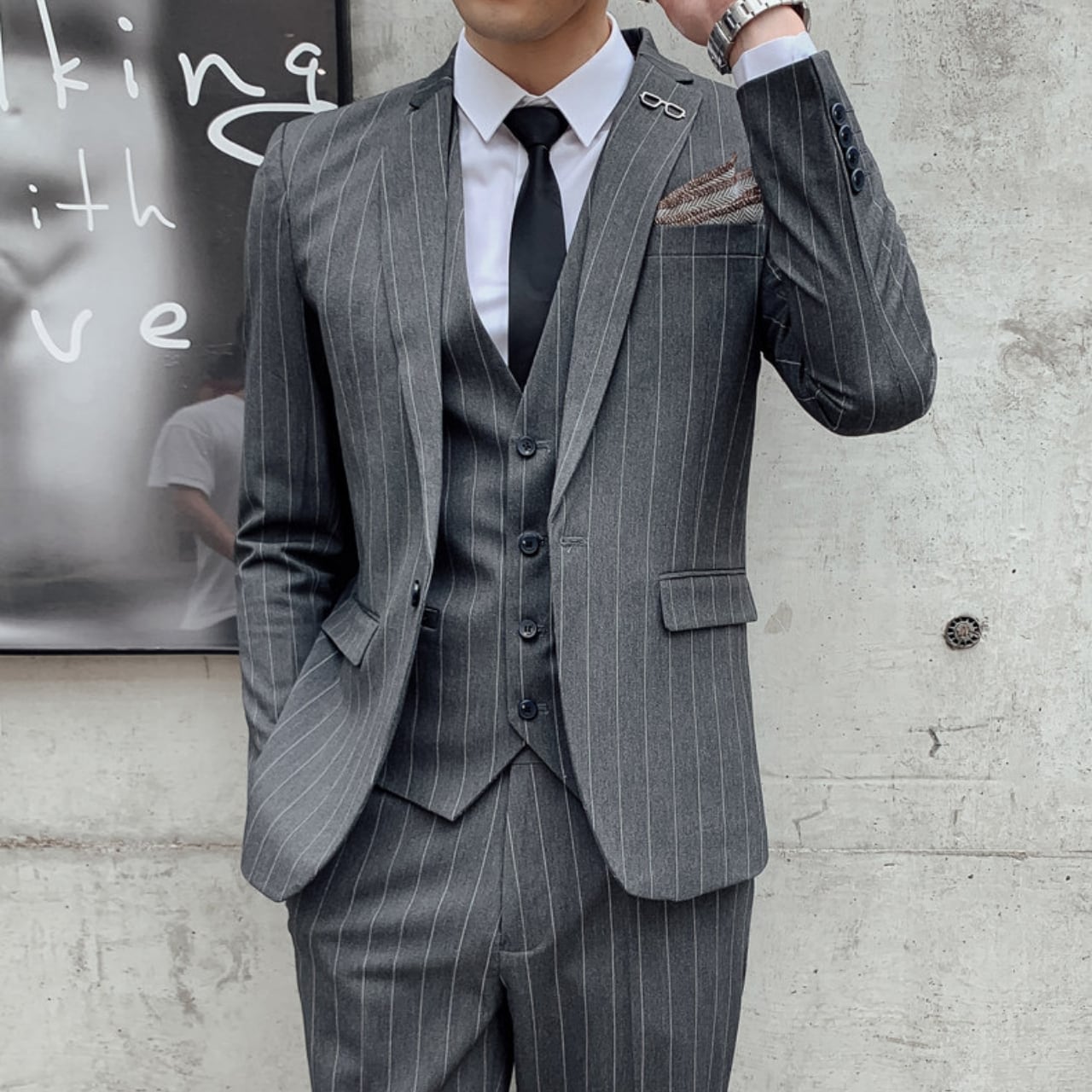 ストライプ ビジネスカジュアル スーツ スリーピース 3カラー A1259
