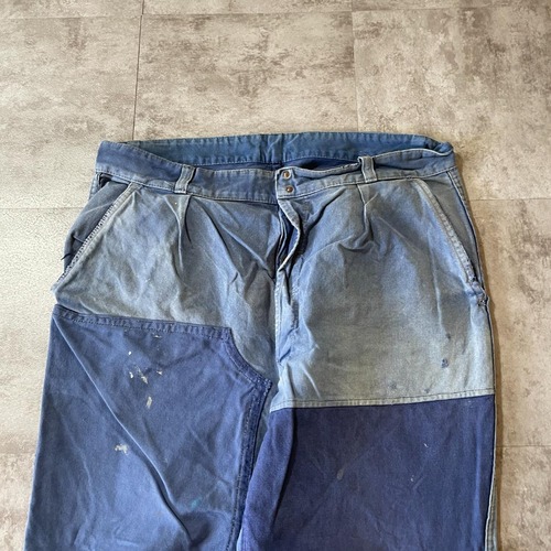 50-60s サンフェード パッチワーク フレンチワーク ブルー パンツ W35 詳細写真3
