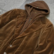 special layered design hoodie × velour tailored jacket