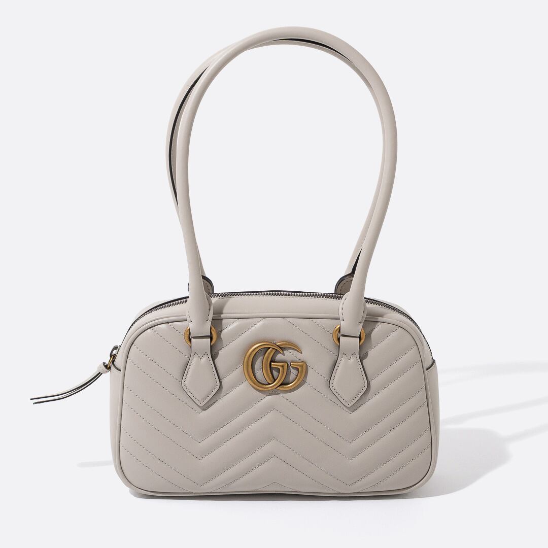 GUCCI GGマーモント スモール トップハンドルバッグ ライトグレー