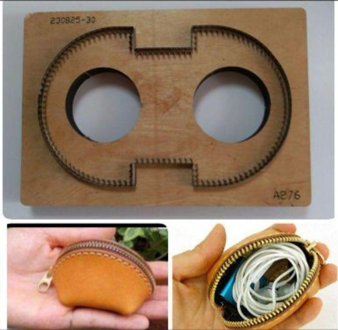 縫い穴付きファスナー財布小銭入れコインケースの抜き型 レザークラフト 縫い穴