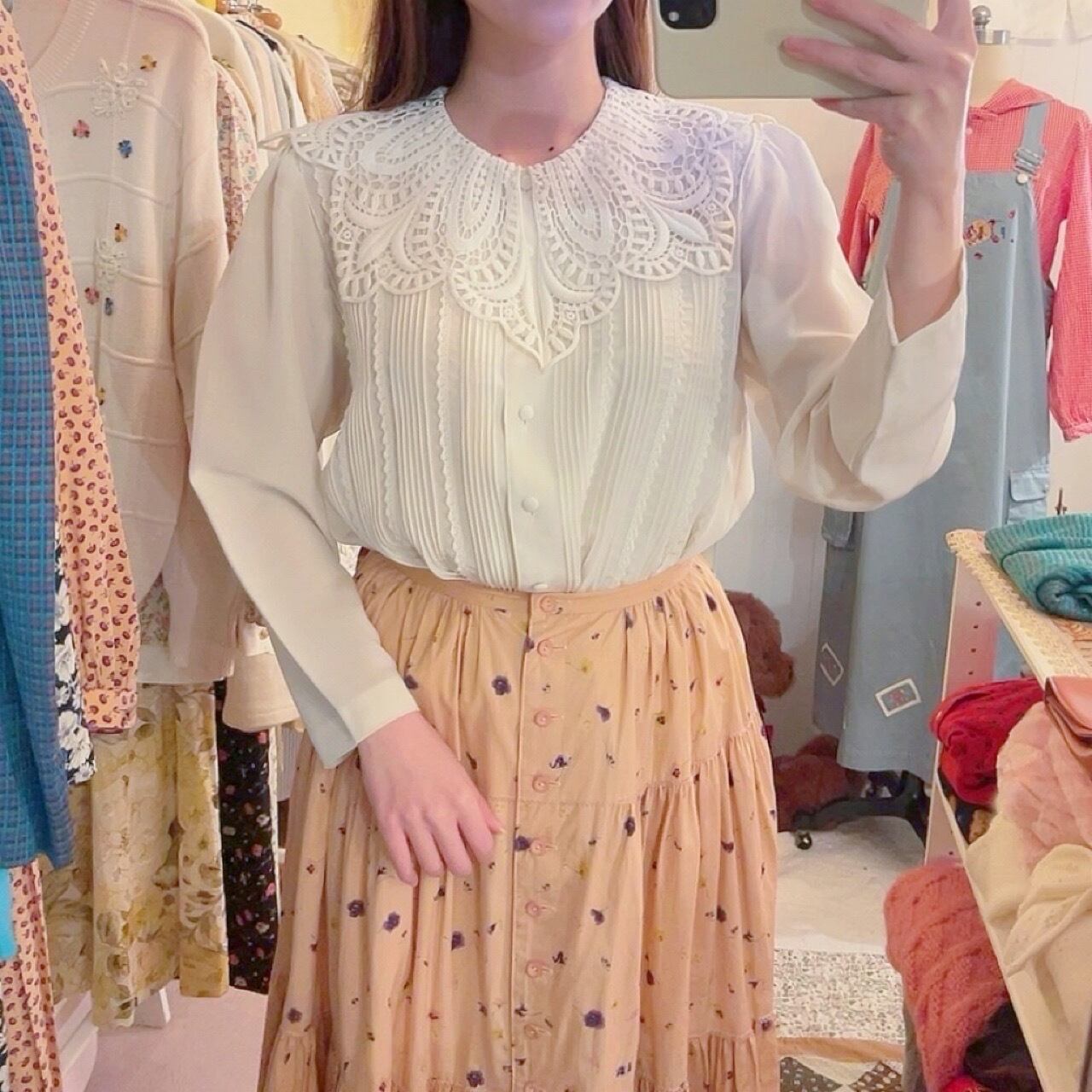 cream big lace collar blouse