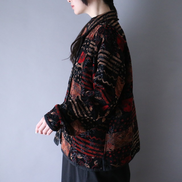 "reversible" art leaf pattern chenille weaving jacket