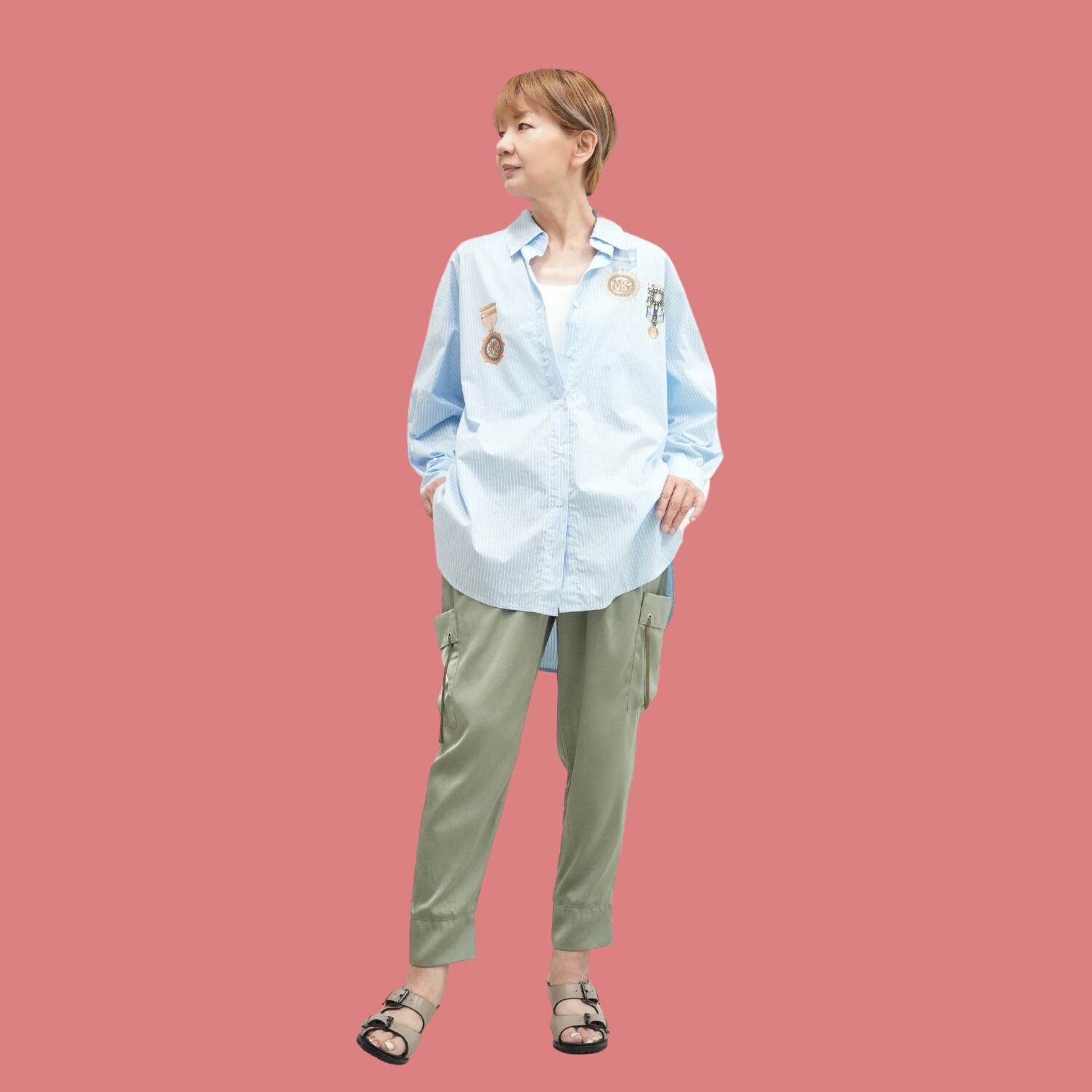 オリジナルプリントストライプシャツ