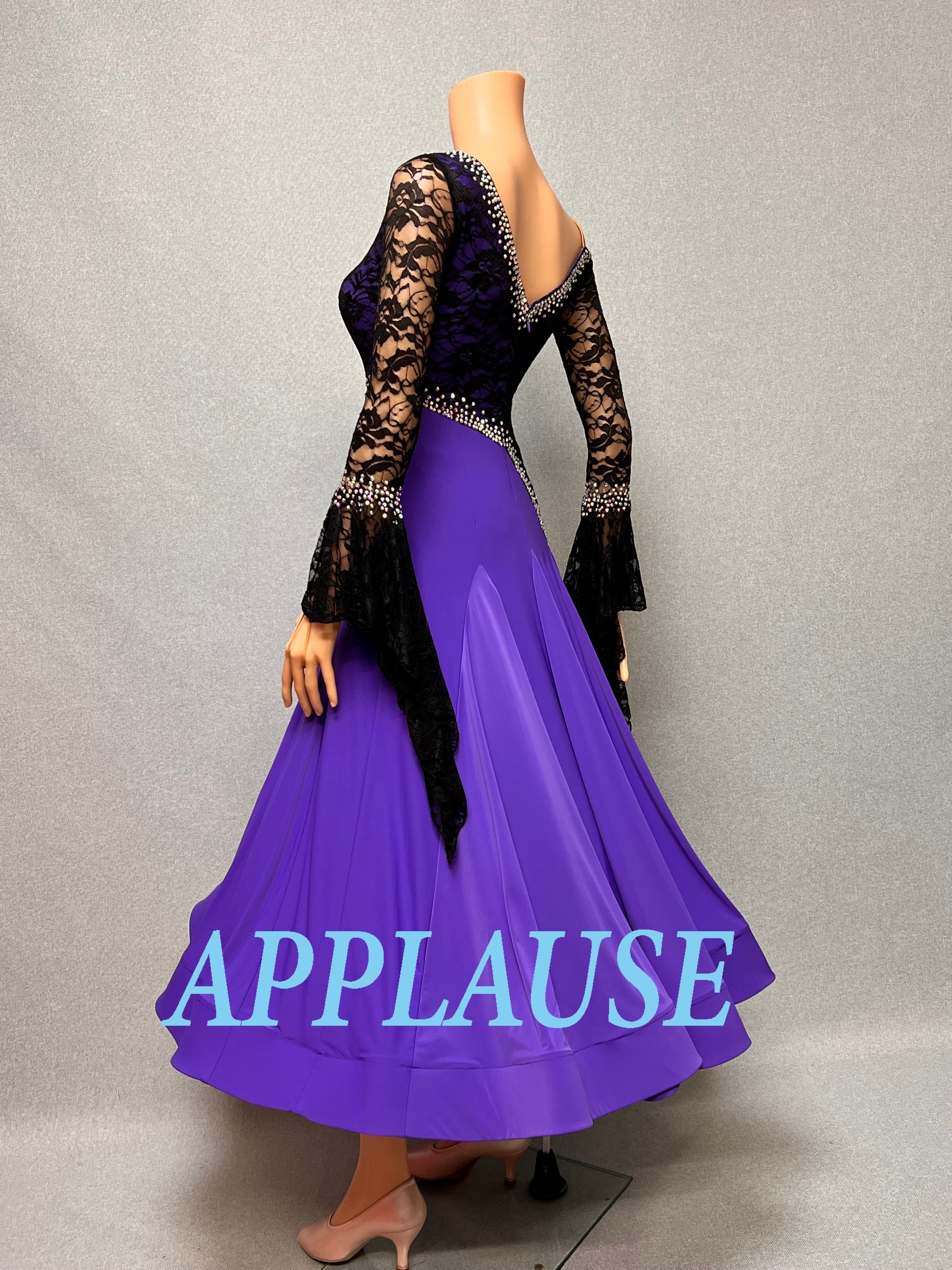 【新着】社交ダンス ドレス　スタンダード　モダンドレス　　パープル＆ブラック　M〜L   ST-26-５  デモ・競技用ドレス　発表会衣装　パーティドレス　ワンピース　舞台衣装