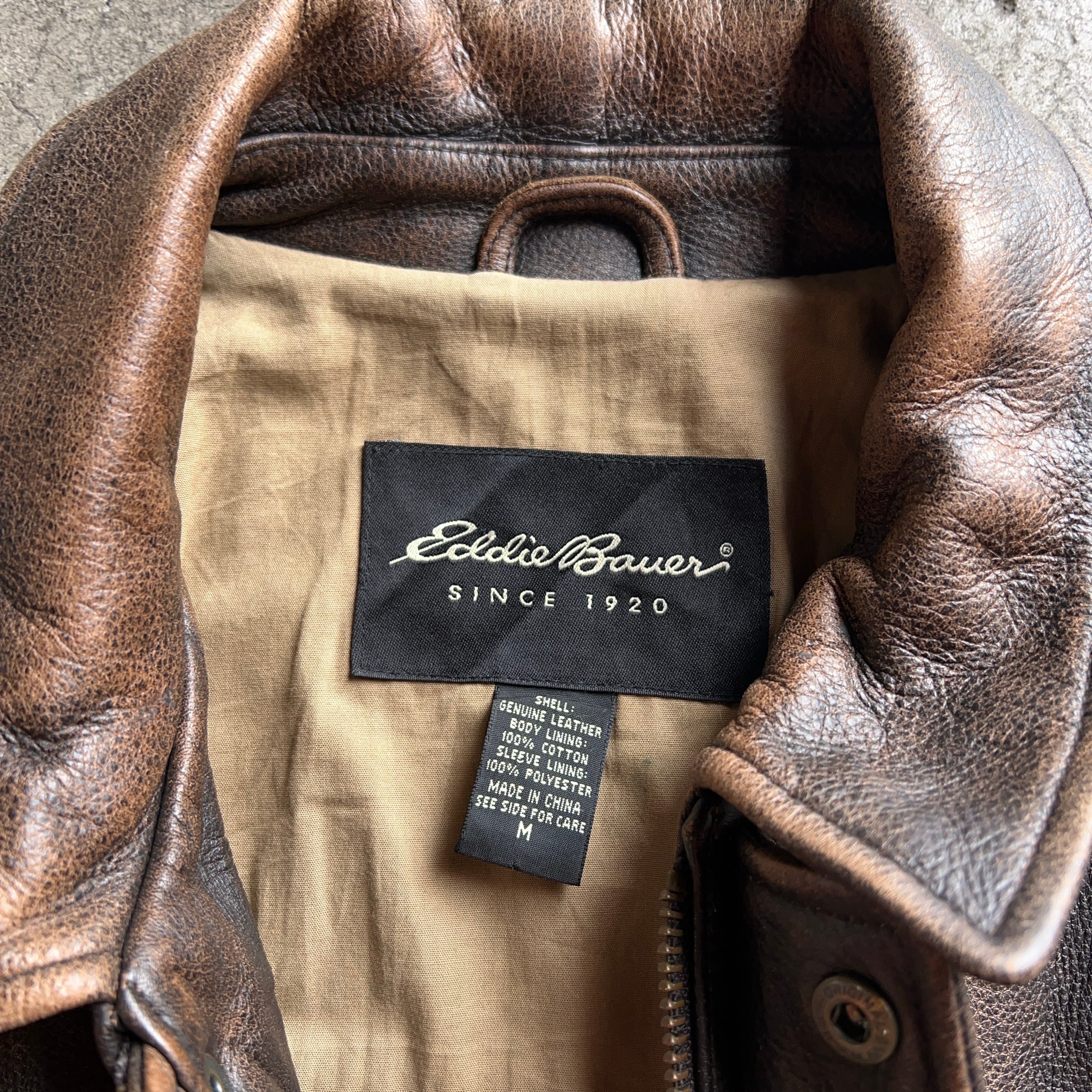 Eddie Bauer ブラウンレザージャケット Eddie Bauer エディーバウアー レザージャケット 本革 メンズM 古着