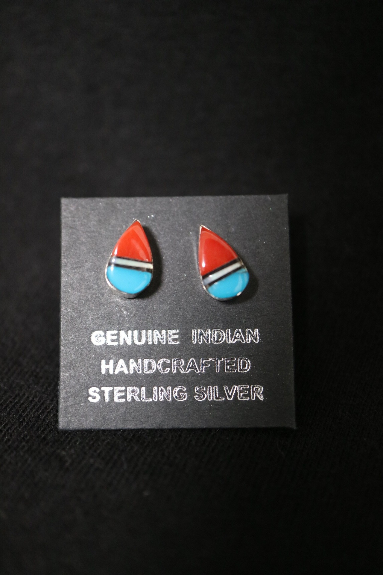 ズニ族 インレイティアドロップピアス コーラル＆ターコイズ