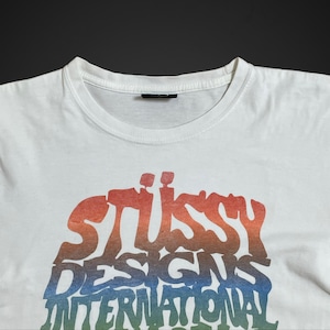 【STUSSY】プリント Tシャツ 白t 半袖 ステューシー カラフル グラデーション stussy designs international laguna beach Californiaメキシコ製 US古着