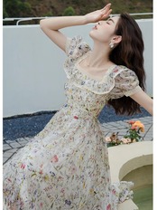 【0064】Colorful Small Floral Pattern Short Sleeve Dress