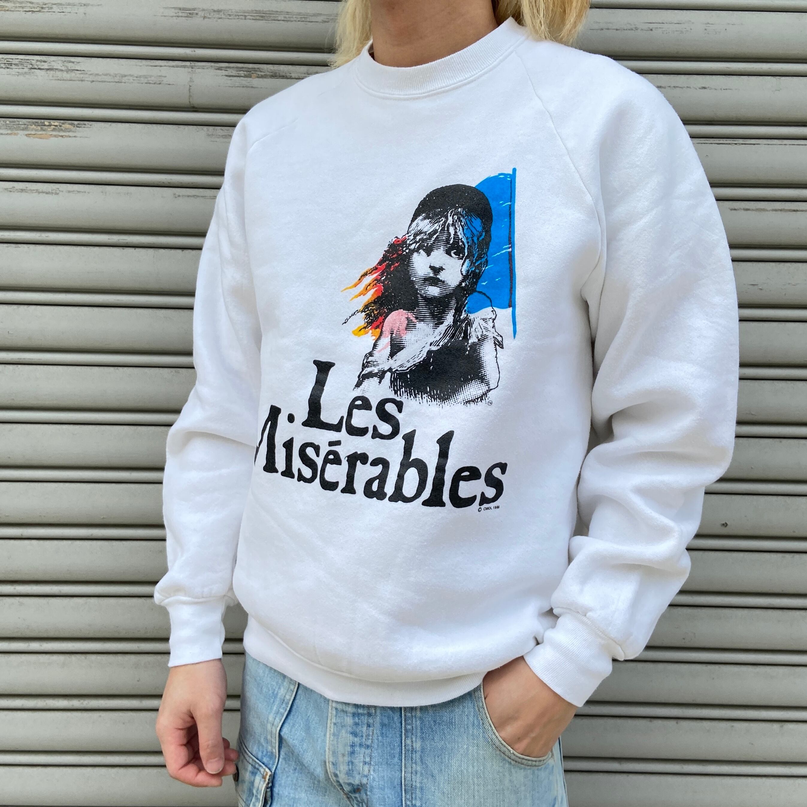 80s USA製 レミゼラブル ミュージカル プリントスウェット ホワイト L