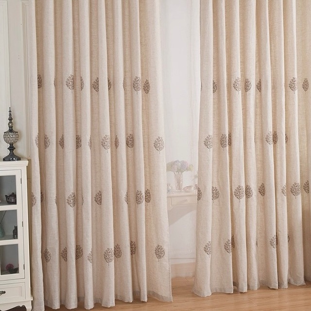 ナチュラルツリー刺繍カーテン