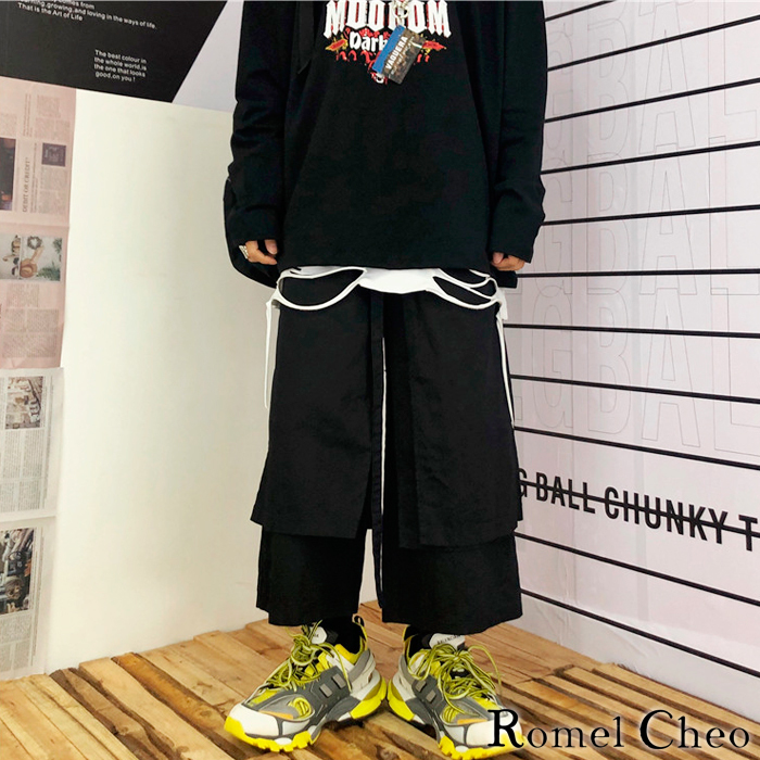 RomelCheo ストリート 袴 ラップ パンツ ワイドパンツ メンズ
