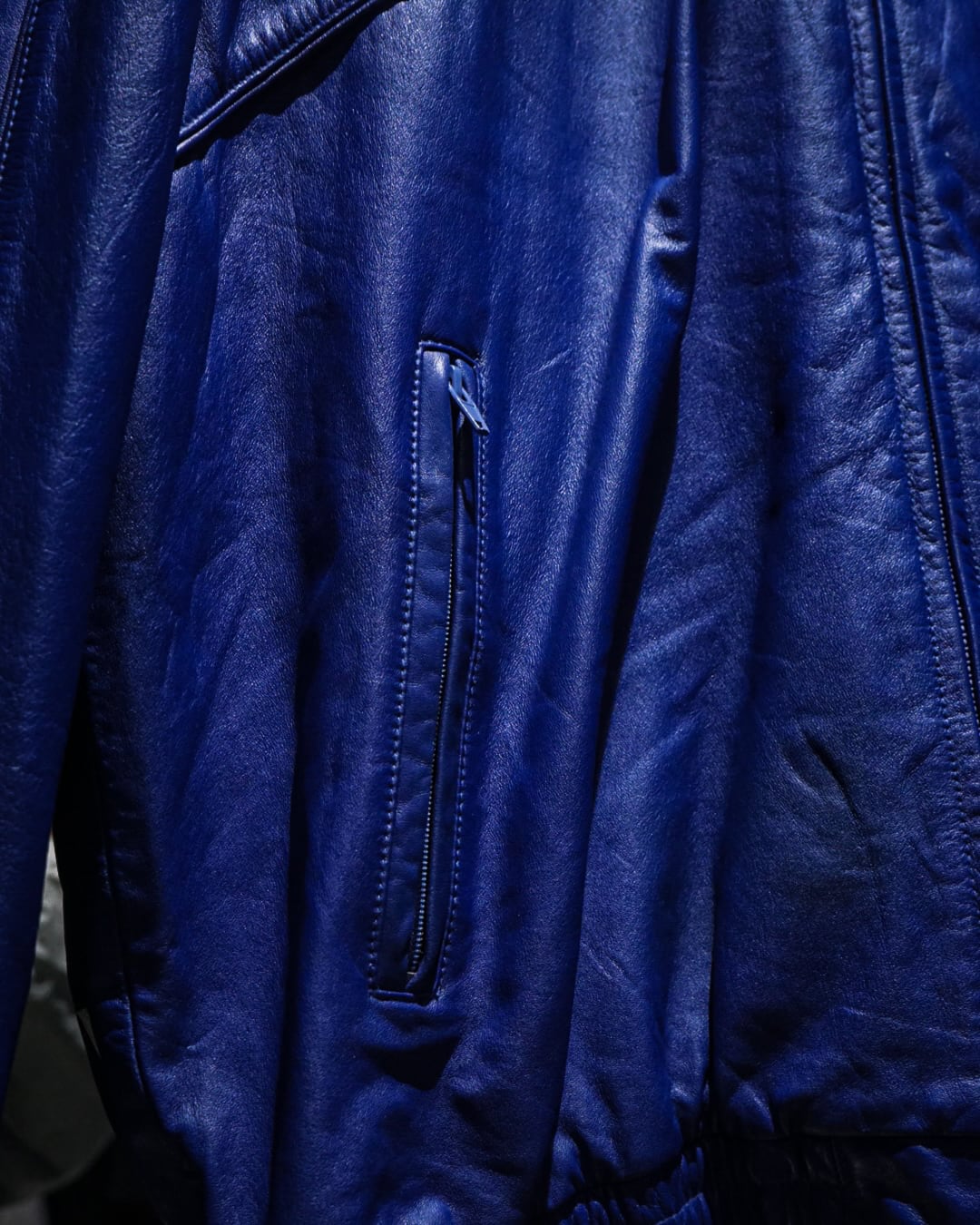 add (C) vintage】“FUBU” Vivid Blue Loose Leather Jacket | Caka